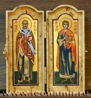 Складень диптих (10,8х4,6х2 см в сложенном виде). Святые Николай Чудотворец и великомученик Пантелеимон
