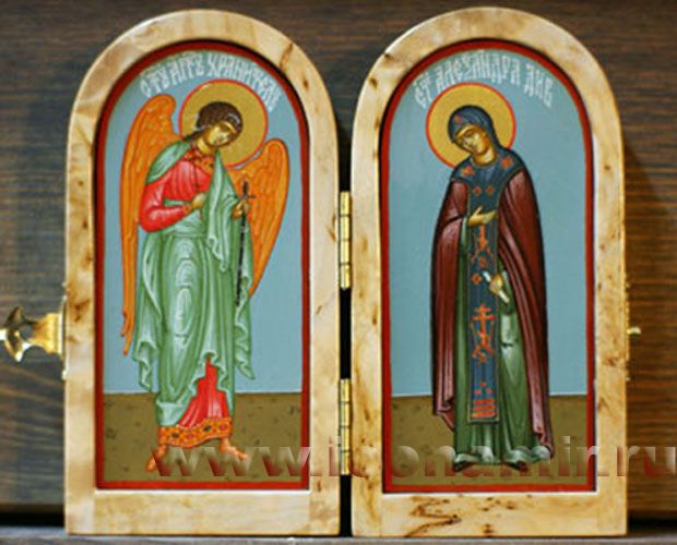 Икона Святые Ангел Хранитель и Александра Дивеевская. Складень диптих фото, купить, описание