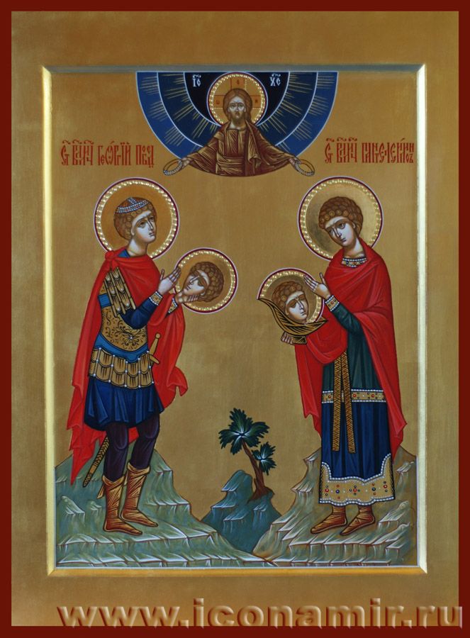 Икона Святые великомученики Георгий Победоносец и Пантелеимон целитель фото, купить, описание