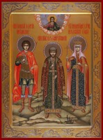 Господь благославляющий и святые Георгий Победоносец, Роман Угличский и княгиня Ольга
