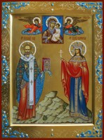 Пресвятая Богородица "Селигерская" и святые Николай Чудотворец и Екатерина Александрийская, великомученицаи